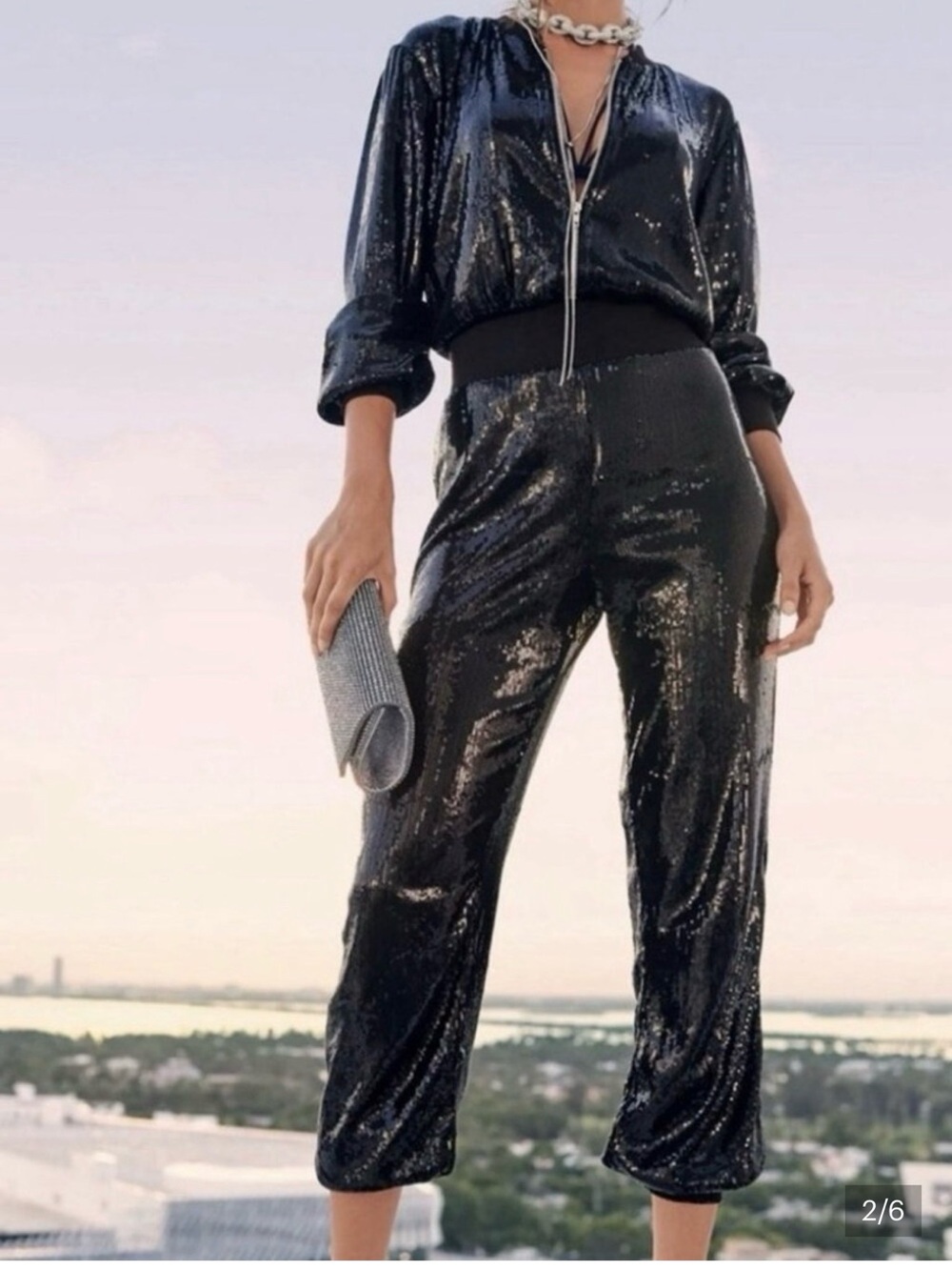 VENUS Black Sequin Capris - Women's Sparkle Joggers